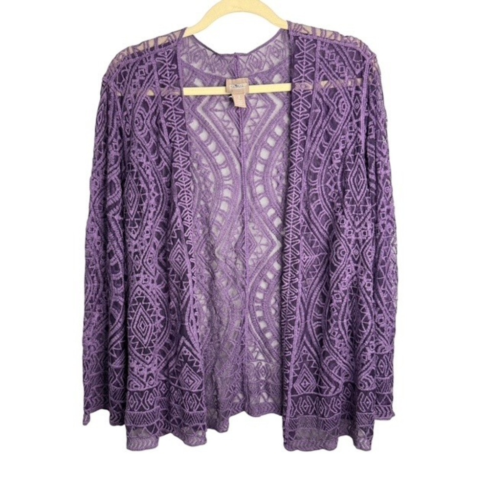Chicos Cardigan Women's XL Lace Open Front Geometric Chicos 3 Purple